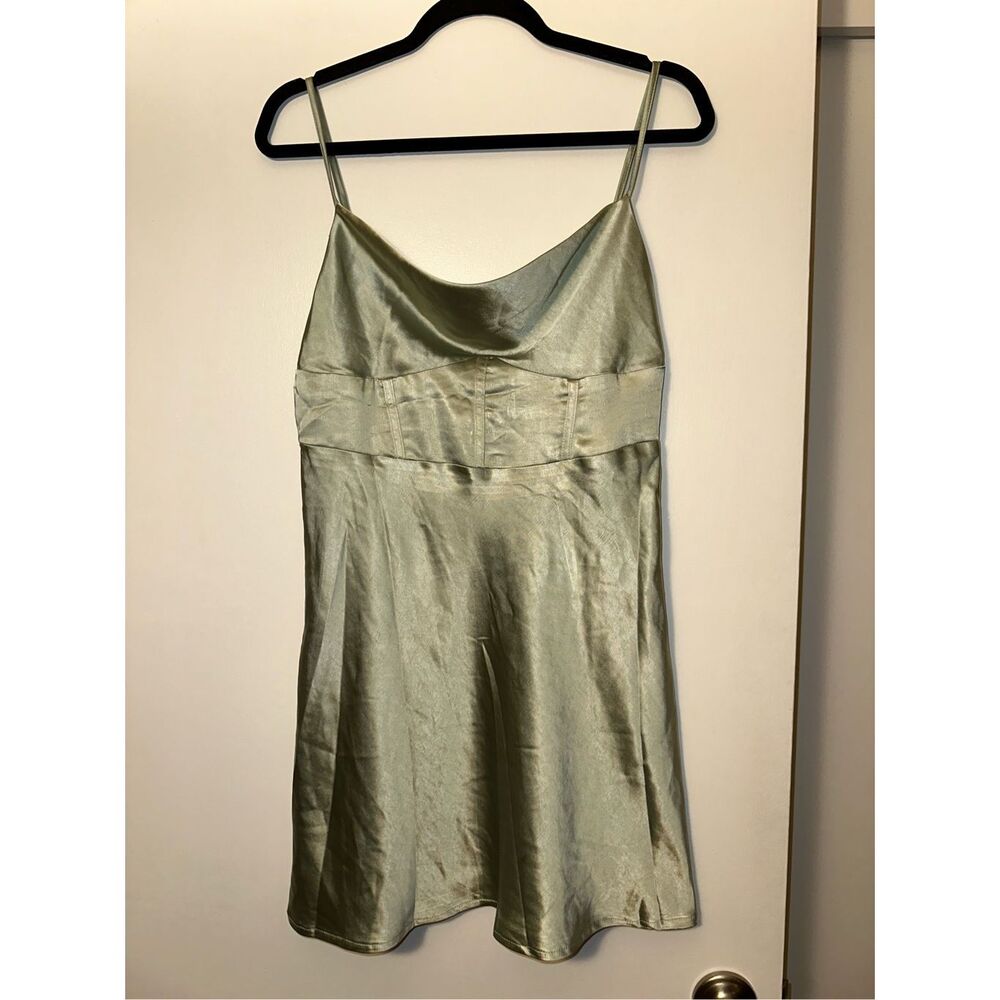 Princess Polly Myah Mini Dress Sage Green Satin Tank Top Size 8 EUC